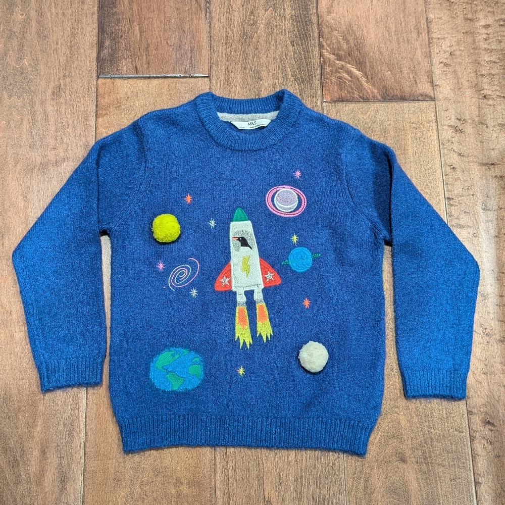 LIKE NEW M&S Marks and Spencer Boy Space-theme Sweater, size 4-5